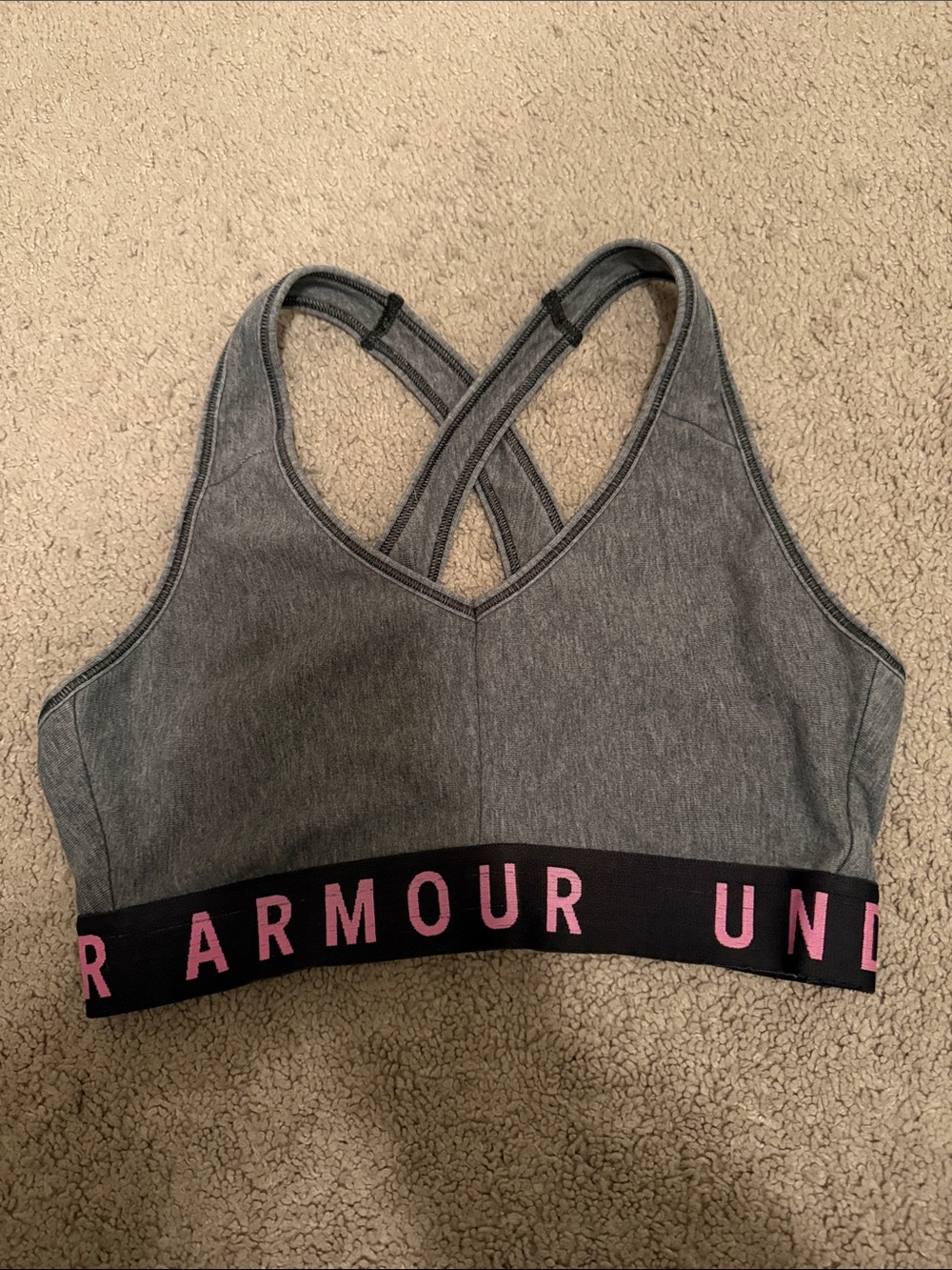 Under Armour Gray Sports Bra with Pink Logo Band